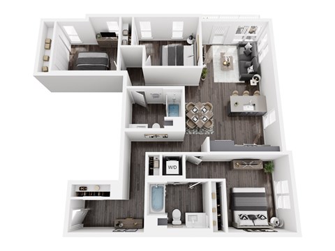 Floor plan for 3 beds, 2 baths, 1421 sqft